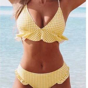 Cupshe Yellow Gingham Ruffle Bikini Set